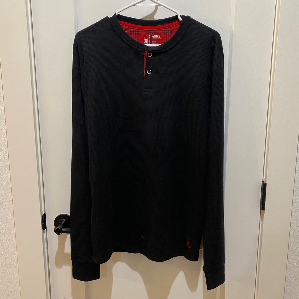 Spyder Mens Waffle Knit Henley Shirt Black Long Sleeve Loungewear ASL94123 BK L